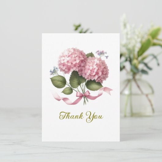 ピンクのハイドランジア 結婚式の感謝の気持ち サンキューカード (スタンド正面)