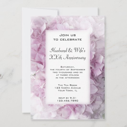 ピンクのハイドランジア 結婚記念日パーティー 招待状 (正面)