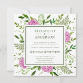 ピンクのハイドレンジアの結婚式の披露宴 招待状 (正面)