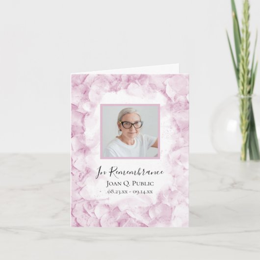 ピンクのハイドレンチアの花の水彩画 法要 お悔やみ サンキューカード (正面)