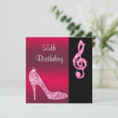 ピンクのハイヒールとト音記号の55歳の誕生日 招待状 (スタンド正面)