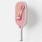 ピンクのハイヒールと金ゴールドハート | ピックルボールラケット (左)