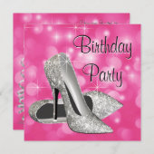 ピンクのハイヒール任意の数の誕生日パーティー 招待状 (正面/裏面)
