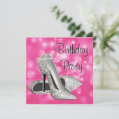 ピンクのハイヒール任意の数の誕生日パーティー 招待状 (スタンド正面)