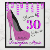 ピンクのハイヒール靴の誕生日パーティーきらめくウィン ワインラベル (シングルラベル)