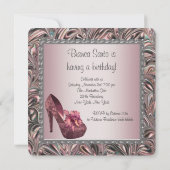 ピンクのハイヒール靴の誕生日パーティー 招待状 (裏面)