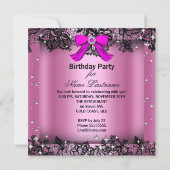 ピンクのハイヒール シャンパン ブラックレース 誕生日パーティー 招待状 (裏面)