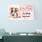 ピンクのハイヒール 花柄 アルコールインク ブライダルシャワー 横断幕 (トレードショー)