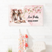 ピンクのハイヒール 花 アルコールインク ブライダルシャワー 横断幕 (インサイチュ)