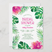 ピンクのハイビスカスとトロピカル離れブライダルシャワー 招待状 (正面)