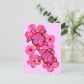 ピンクのハイビスカスとホヌウミガメ ポストカード (スタンド正面)