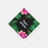 ピンクのハイビスカスと熱帯離れパーティー スタンダードカクテルナプキン (角)