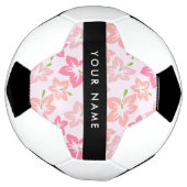 ピンクのハイビスカスと花+お名前 サッカーボール (回転)
