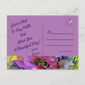 ピンクのハイビスカスのはがきに載っている蜂 ポストカード (裏面)