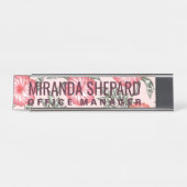 ピンクのハイビスカスのハワイの花模様 デスクネームプレート (正面)