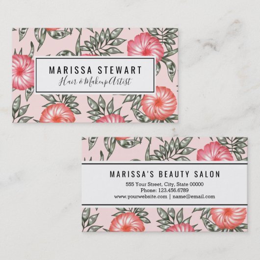 ピンクのハイビスカスのハワイの花模様 名刺 (正面/裏面)