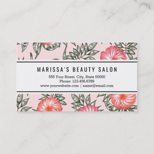 ピンクのハイビスカスのハワイの花模様 名刺 (裏面)