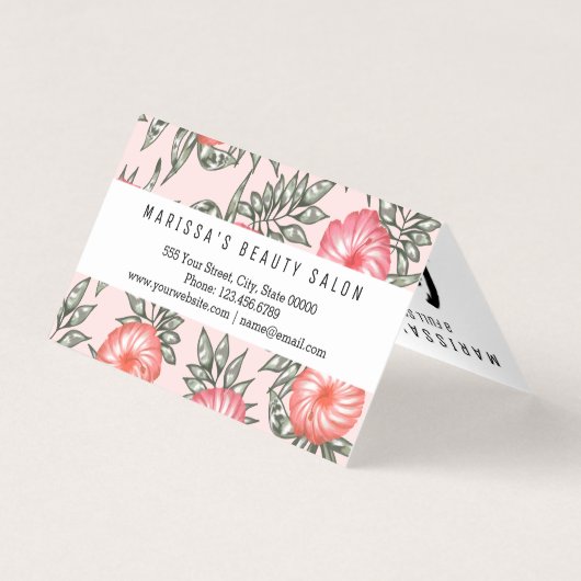 ピンクのハイビスカスのハワイの花模様 名刺 (裏面)