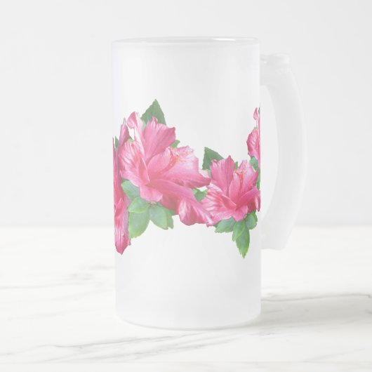 ピンクのハイビスカスのレイのマグ フロストグラスビールジョッキ (正面右)