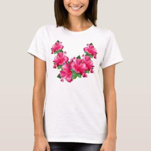 ピンクのハイビスカスのレイのワイシャツ Tシャツ