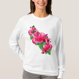 ピンクのハイビスカスの女王のワイシャツ Tシャツ