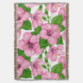 ピンクのハイビスカスの水彩模様 スローブランケット (正面縦)