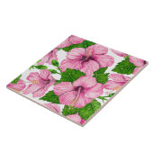 ピンクのハイビスカスの水彩模様 タイル (側面)