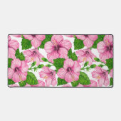 ピンクのハイビスカスの水彩模様 デスクマット (正面)