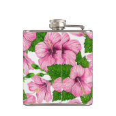 ピンクのハイビスカスの水彩模様 フラスク (裏面)