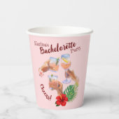 ピンクのハイビスカスの花とパームリーフのビーチパーティー 紙コップ (裏面)