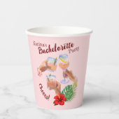 ピンクのハイビスカスの花とパームリーフのビーチパーティー 紙コップ (正面)
