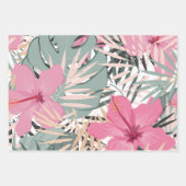 ピンクのハイビスカスの花と大きな熱帯葉の ラッピングペーパーシート (正面2)