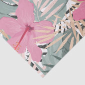 ピンクのハイビスカスの花と大きな熱帯葉の 薄葉紙 (詳細)