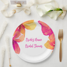 ピンクのハイビスカスの花のブライダルシャワーの招待状 ペーパープレート