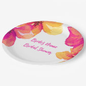 ピンクのハイビスカスの花のブライダルシャワーの招待状 ペーパープレート (アングル)