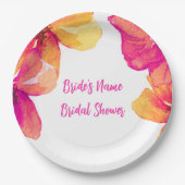ピンクのハイビスカスの花のブライダルシャワーの招待状 ペーパープレート (正面)