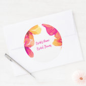 ピンクのハイビスカスの花のブライダルシャワーの招待状 ラウンドシール (封筒)