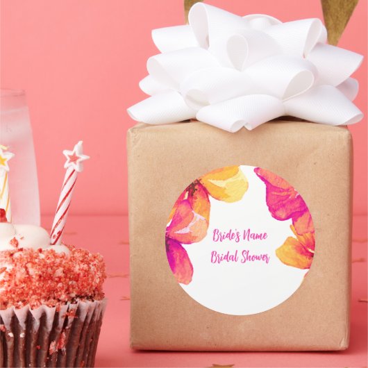 ピンクのハイビスカスの花のブライダルシャワーの招待状 ラウンドシール (パーティー)