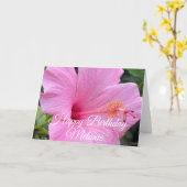 ピンクのハイビスカスの花の誕生日おめでとう カード (黄色い花)