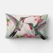 ピンクのハイビスカスの花を持つ2羽のハミングバード ランバークッション (裏面)
