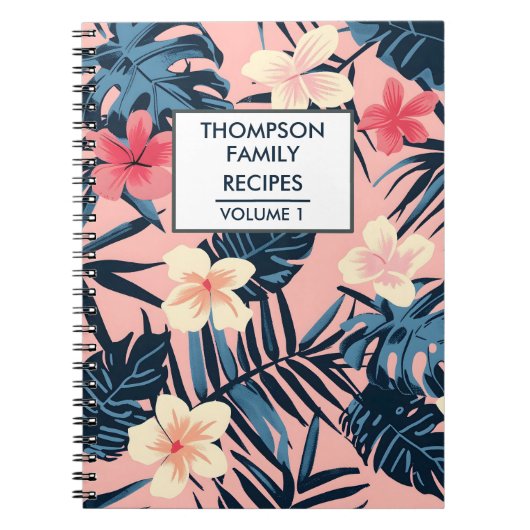 ピンクのハイビスカスの花パーソナライズされたレシピ ノートブック (正面)