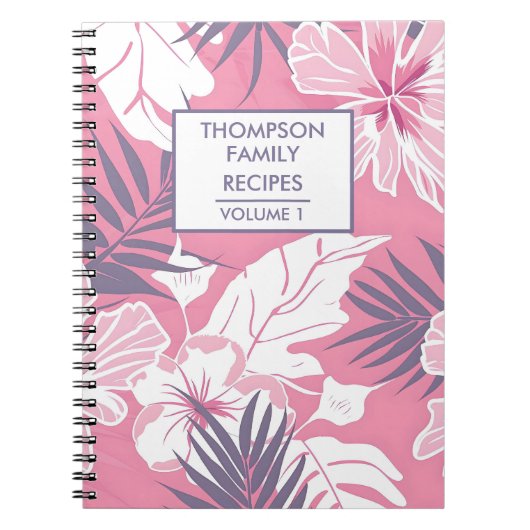 ピンクのハイビスカスの花パーソナライズされたレシピ ノートブック (正面)