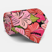 ピンクのハイビスカスの花模様 ネクタイ (ロール)