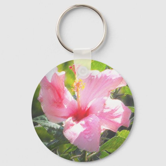 ピンクのハイビスカスの花 キーホルダー (正面)