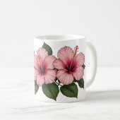 ピンクのハイビスカスの花 コーヒーマグカップ (正面右)