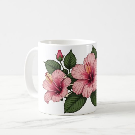 ピンクのハイビスカスの花 コーヒーマグカップ (正面左)