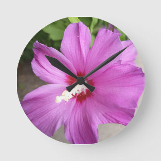 ピンクのハイビスカスの花 フラワーラウンドウォールクロック ラウンド壁時計