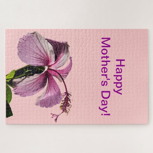 ピンクのハイビスカスの花　横から見た母の日のプレゼント ジグソーパズル (横)