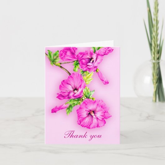 ピンクのハイビスカスの芸術の結婚式のサンキューカード サンキューカード (正面)