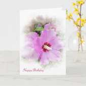 ピンクのハイビスカスの誕生日の花 カード (黄色い花)